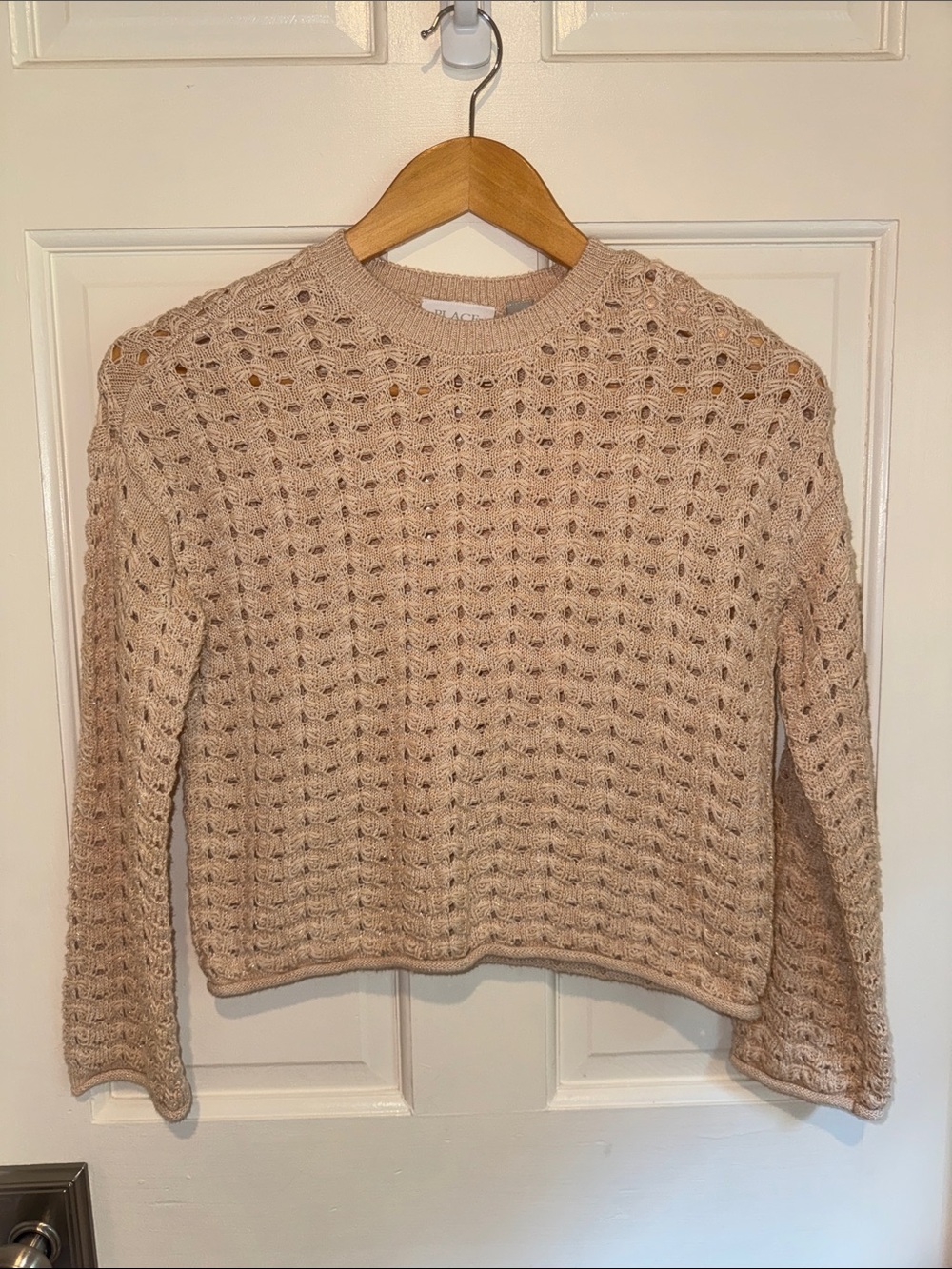 Girls Open Knit Beige Sweater size 7/8